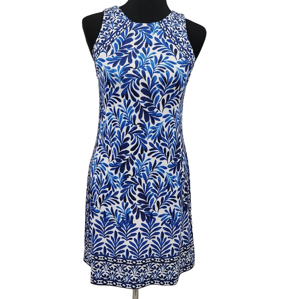 Hale Bob Womens XS Navy Blue Floral Sleeveless Mesh Lined Fit & Flare Dress